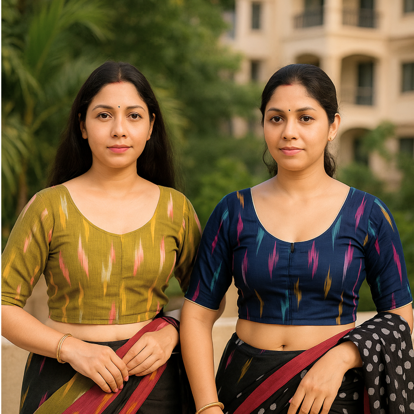 Pack of 2 - Riyashree Ikkat Print Ready-to-Wear Stitched Blouse for Women