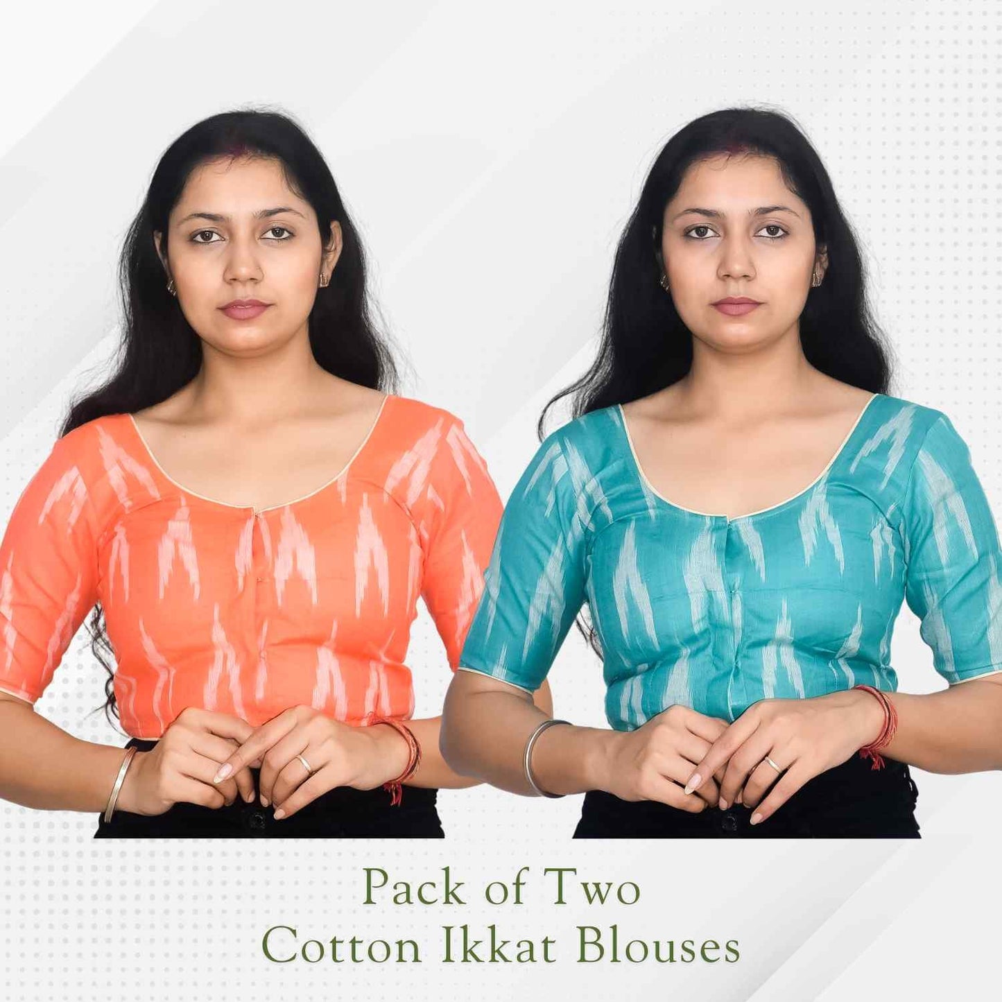 Pack of 2 - Ikkat Print Ready-to-Wear Stitched Blouse for Women