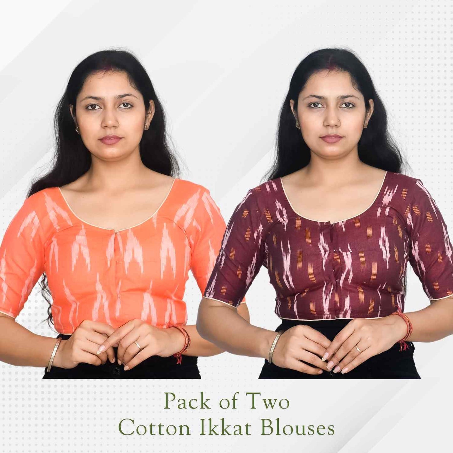 Pack of 2 - Ikkat Print Ready-to-Wear Stitched Blouse for Women