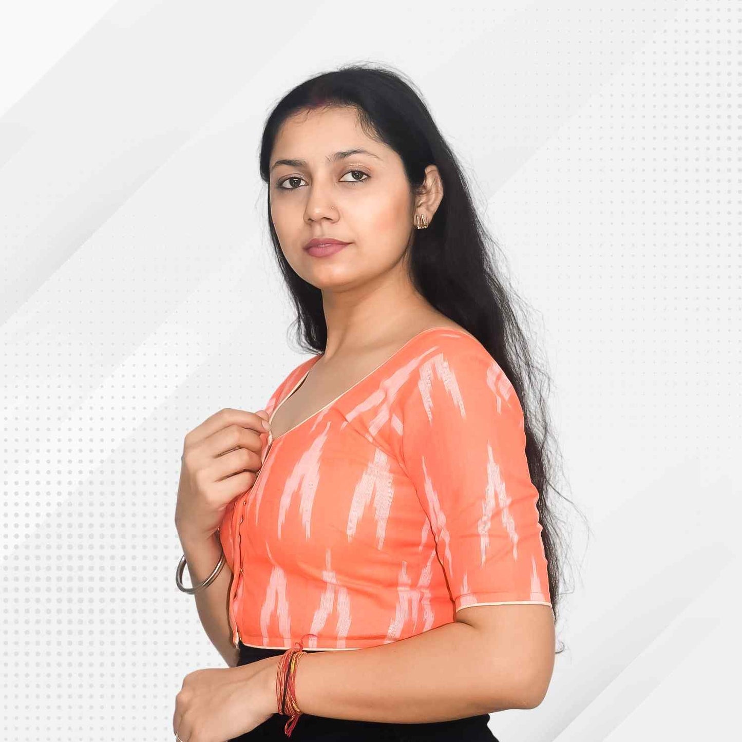 Pack of 2 - Ikkat Print Ready-to-Wear Stitched Blouse for Women