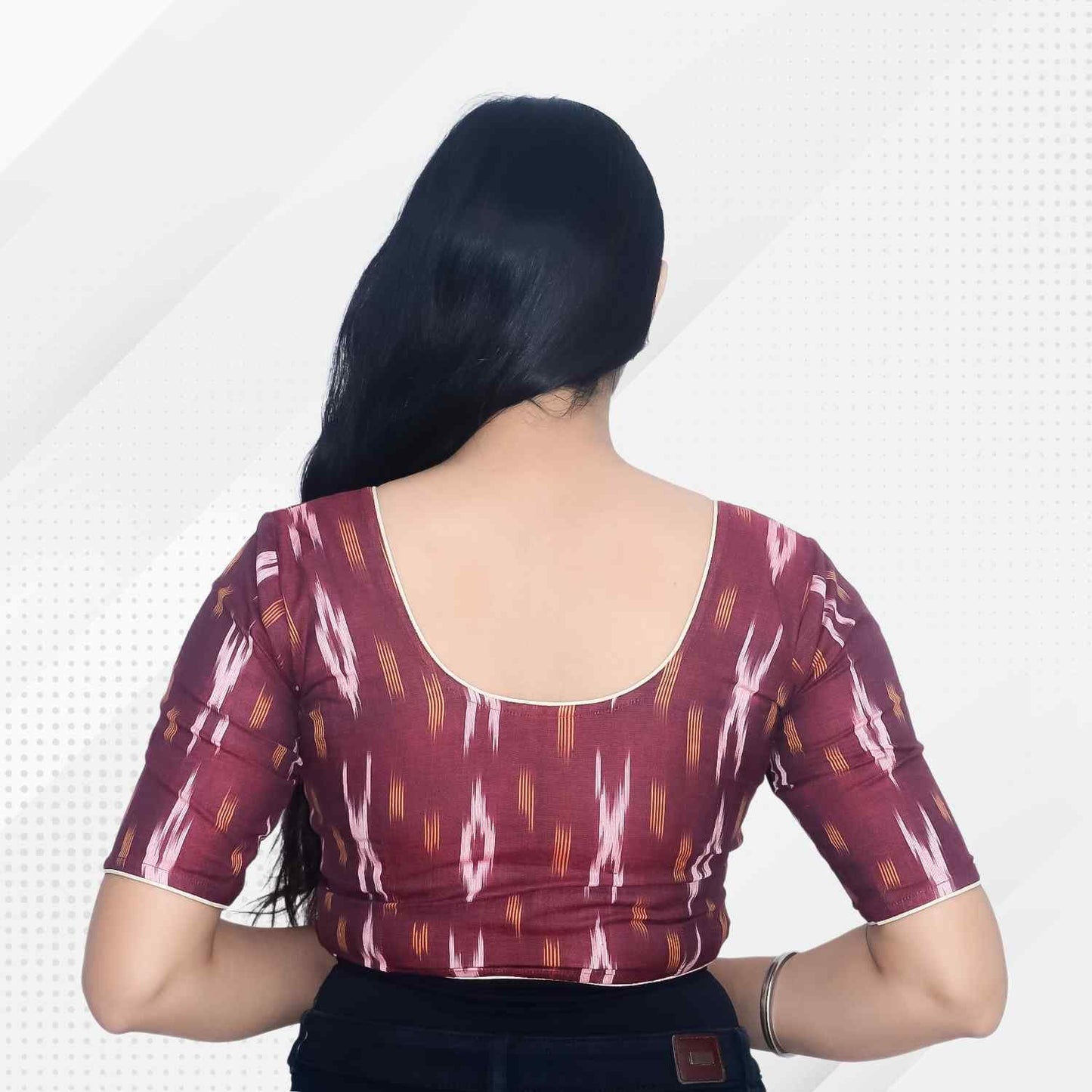 Pack of 2 - Ikkat Print Ready-to-Wear Stitched Blouse for Women