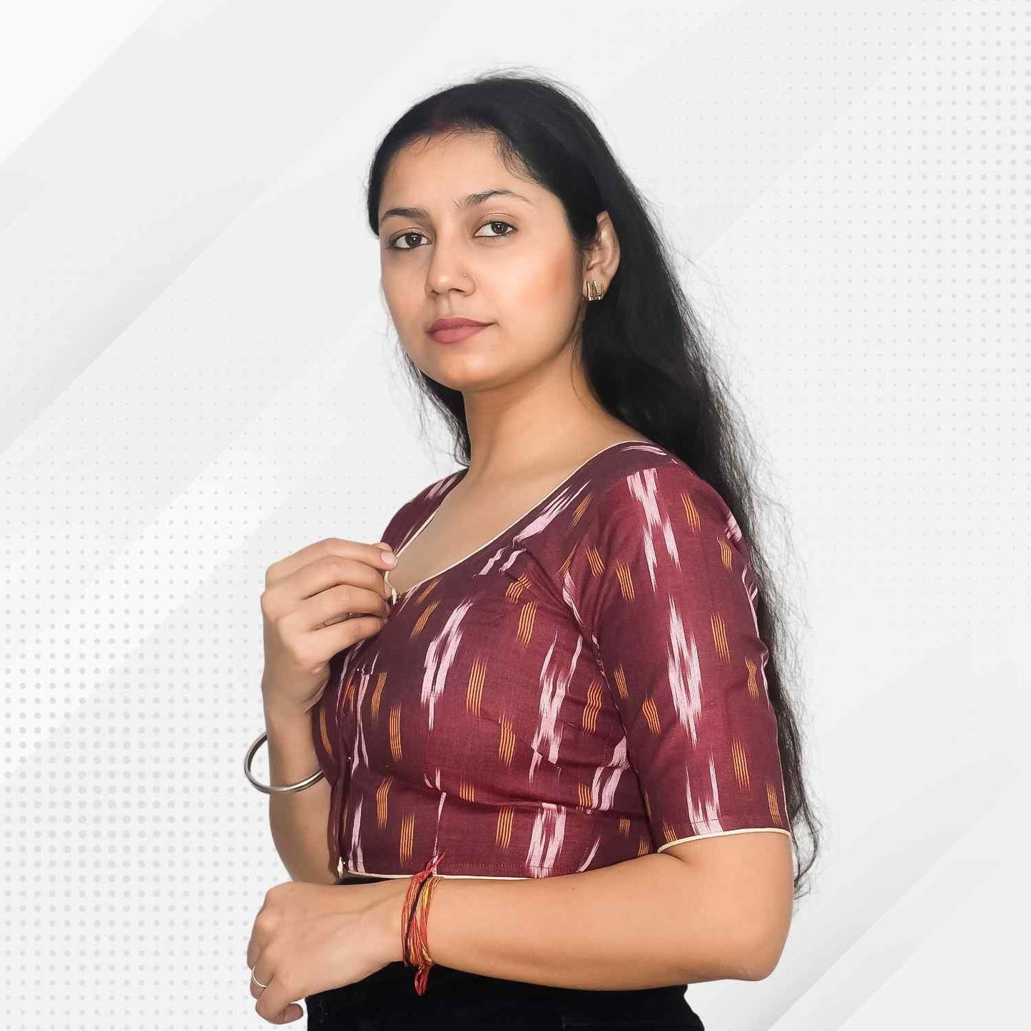 Pack of 2 - Ikkat Print Ready-to-Wear Stitched Blouse for Women