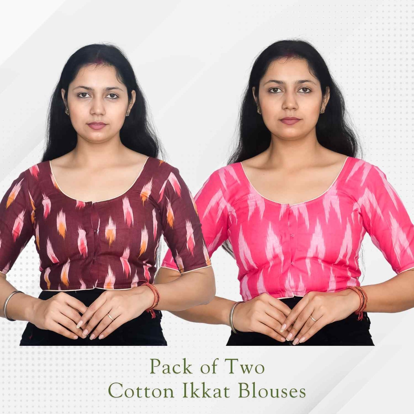 Pack of 2 - Ikkat Print Ready-to-Wear Stitched Blouse for Women