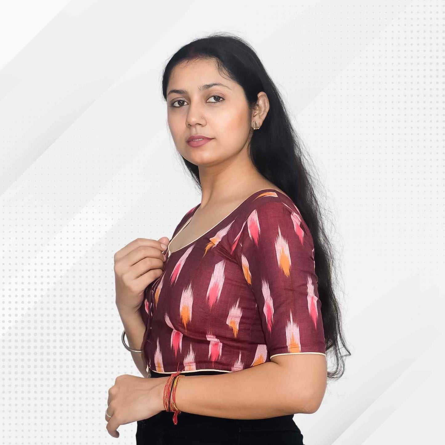 Pack of 2 - Ikkat Print Ready-to-Wear Stitched Blouse for Women