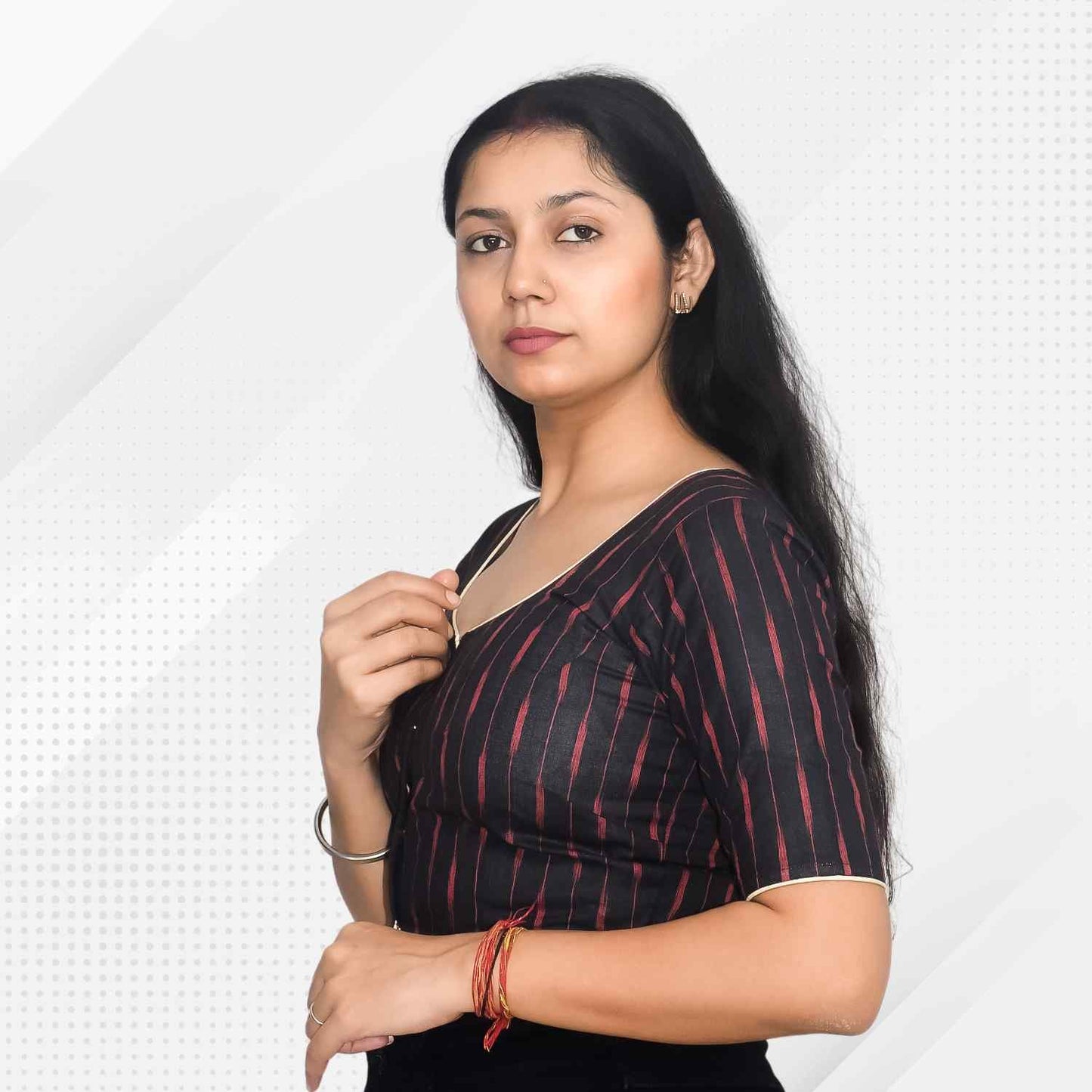 Pack of 2 - Ikkat Print Ready-to-Wear Stitched Blouse for Women