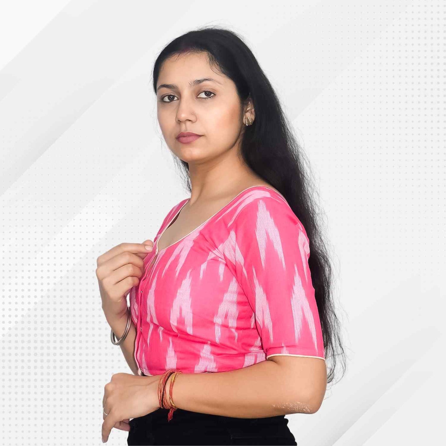Pack of 2 - Ikkat Print Ready-to-Wear Stitched Blouse for Women