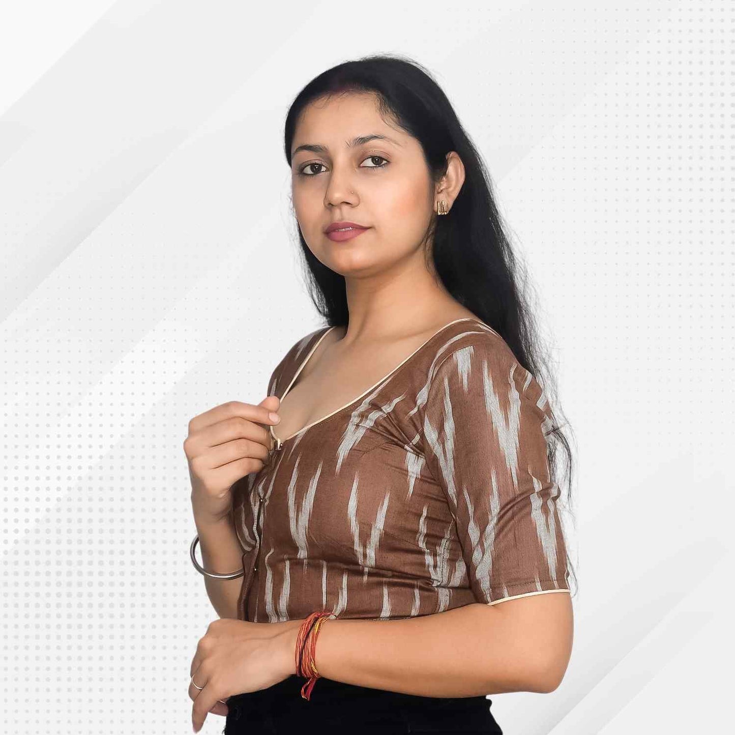 Pack of 2 - Ikkat Print Ready-to-Wear Stitched Blouse for Women