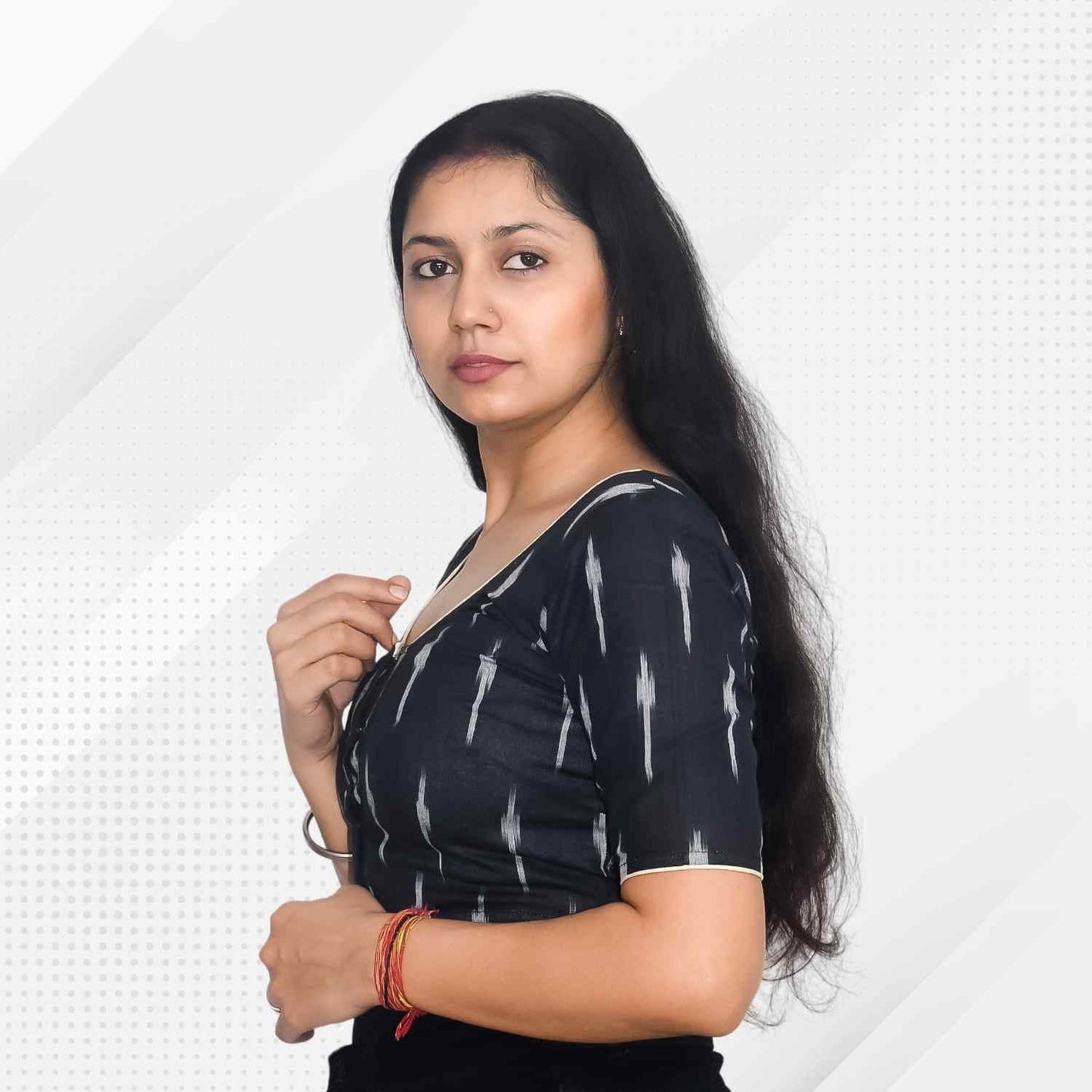 Pack of 2 - Ikkat Print Ready-to-Wear Stitched Blouse for Women