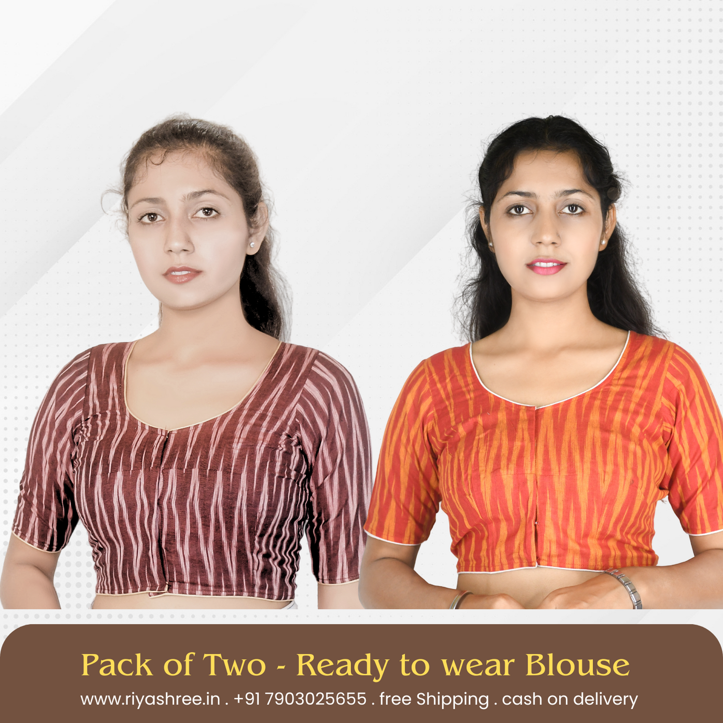Pack of 2 - Riyashree Ikkat Print Ready-to-Wear Stitched Blouse for Women