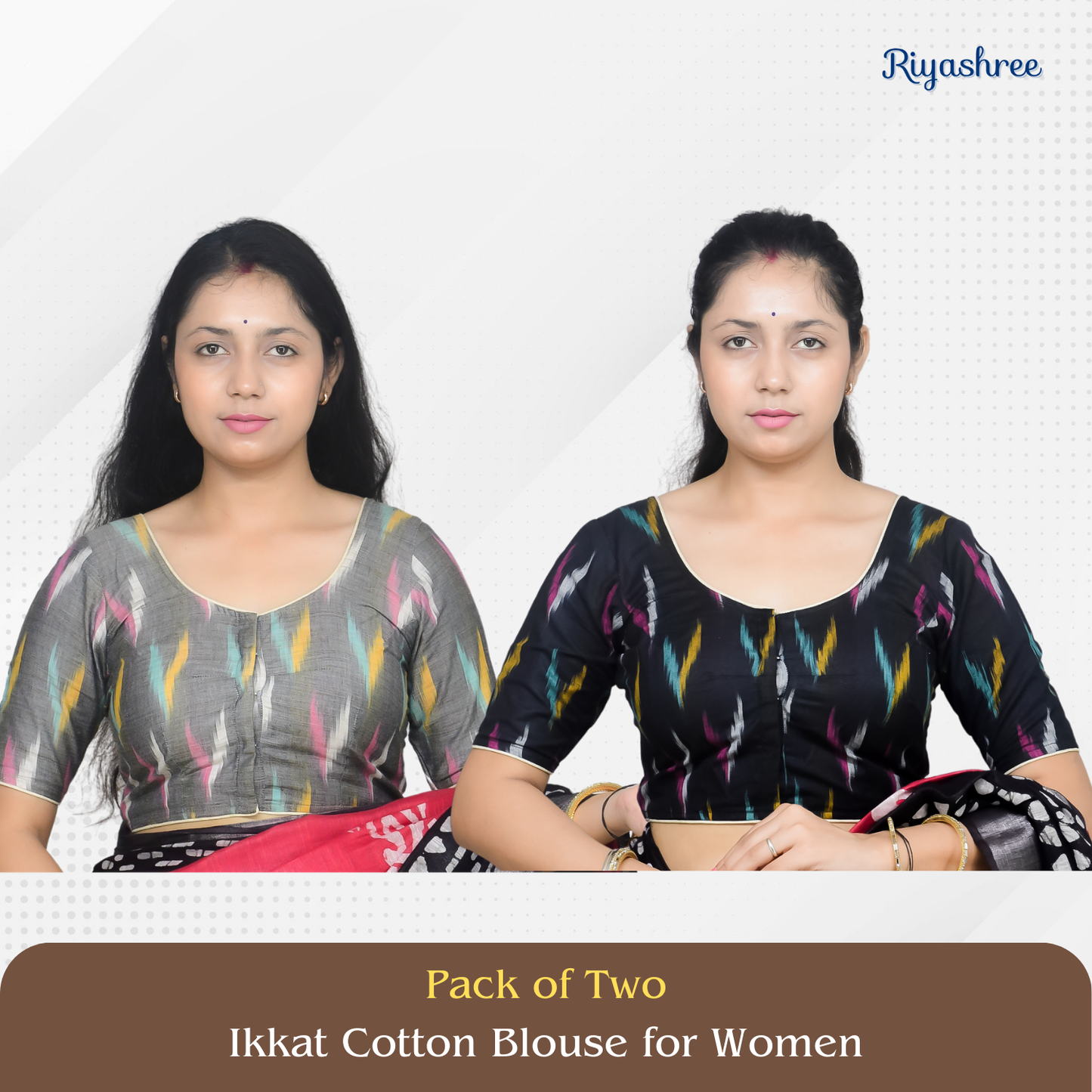 Pack of 2 - Riyashree Ikkat Print Ready-to-Wear Stitched Blouse for Women