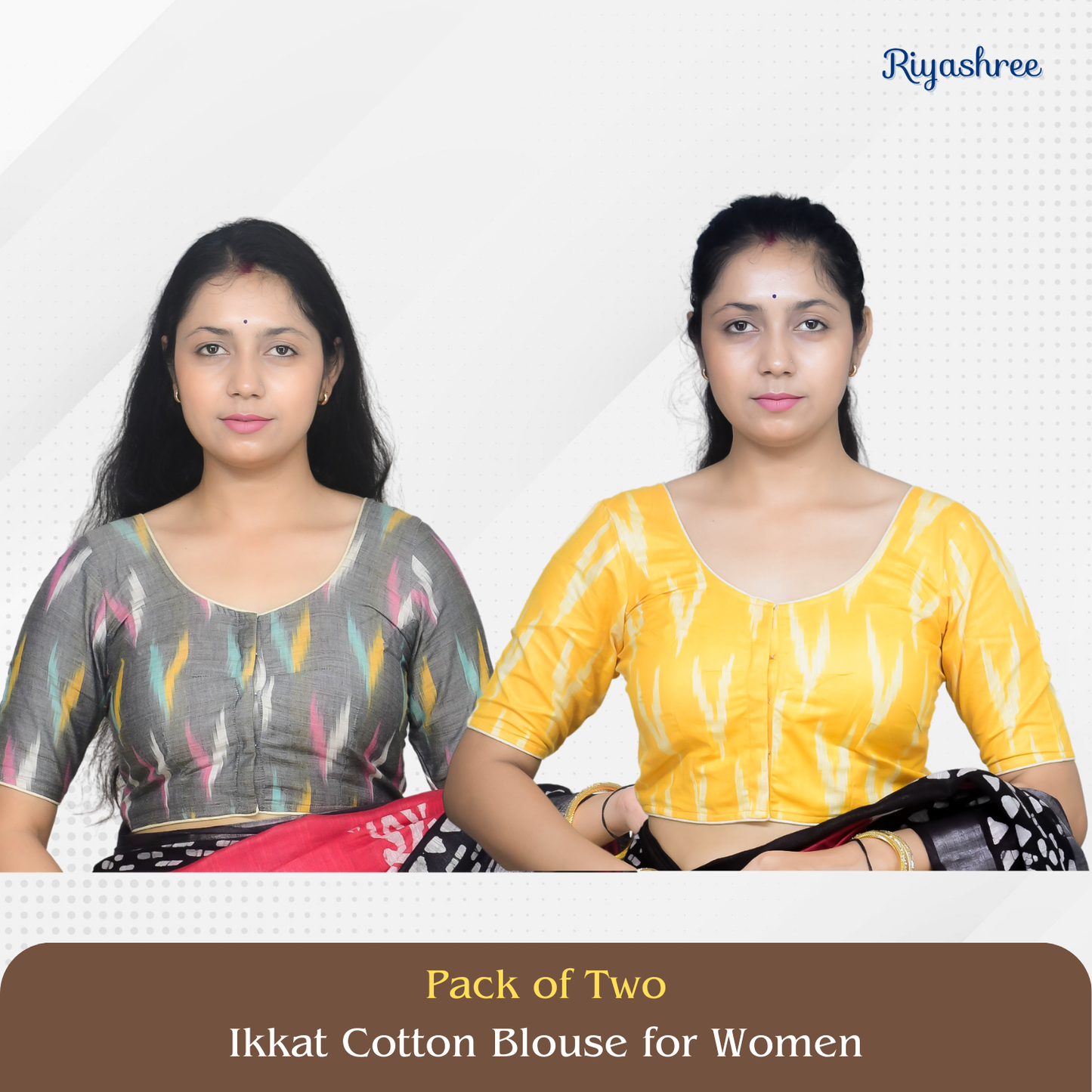 Pack of 2 - Riyashree Ikkat Print Ready-to-Wear Stitched Blouse for Women