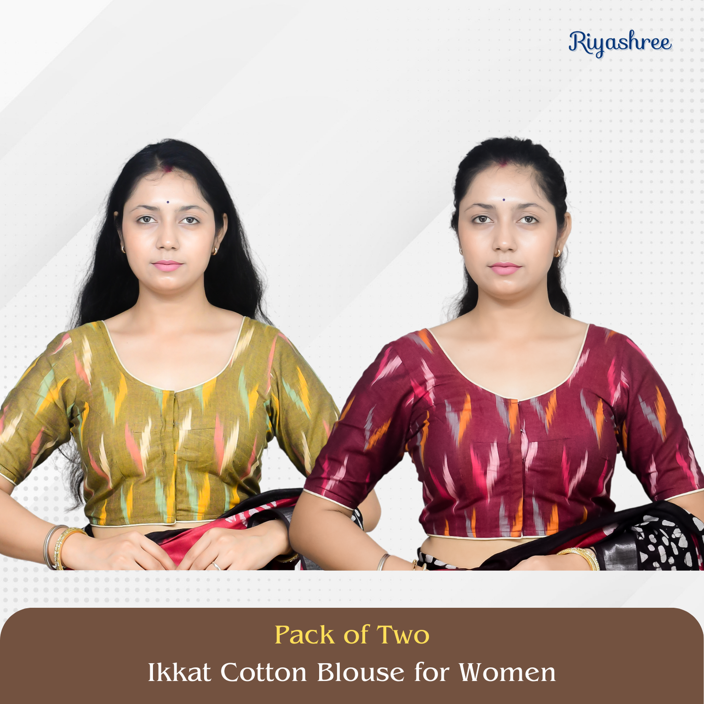 Pack of 2 - Riyashree Ikkat Print Ready-to-Wear Stitched Blouse for Women
