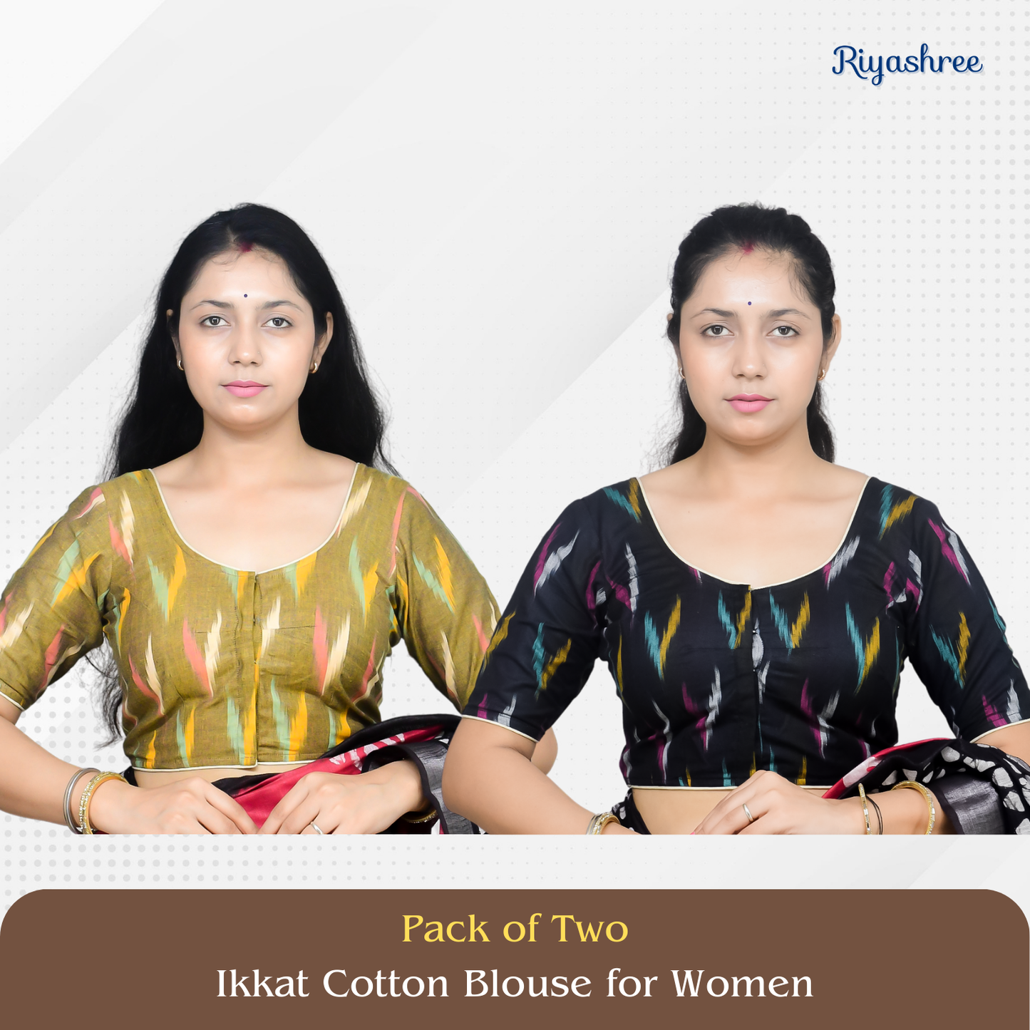 Pack of 2 - Riyashree Ikkat Print Ready-to-Wear Stitched Blouse for Women