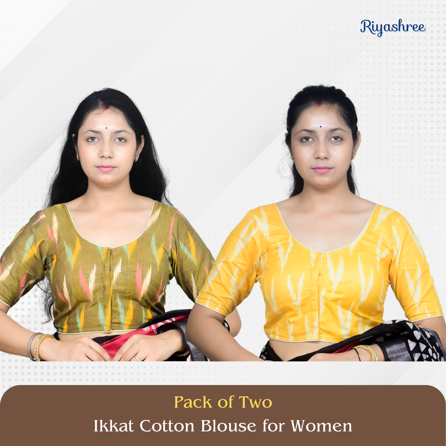 Pack of 2 - Riyashree Ikkat Print Ready-to-Wear Stitched Blouse for Women