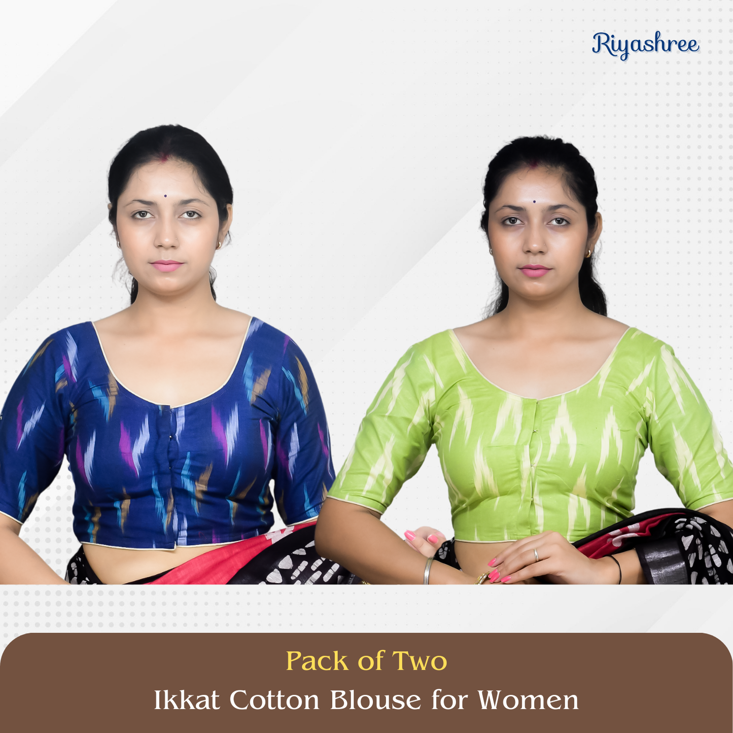 Pack of 2 - Riyashree Ikkat Print Ready-to-Wear Stitched Blouse for Women