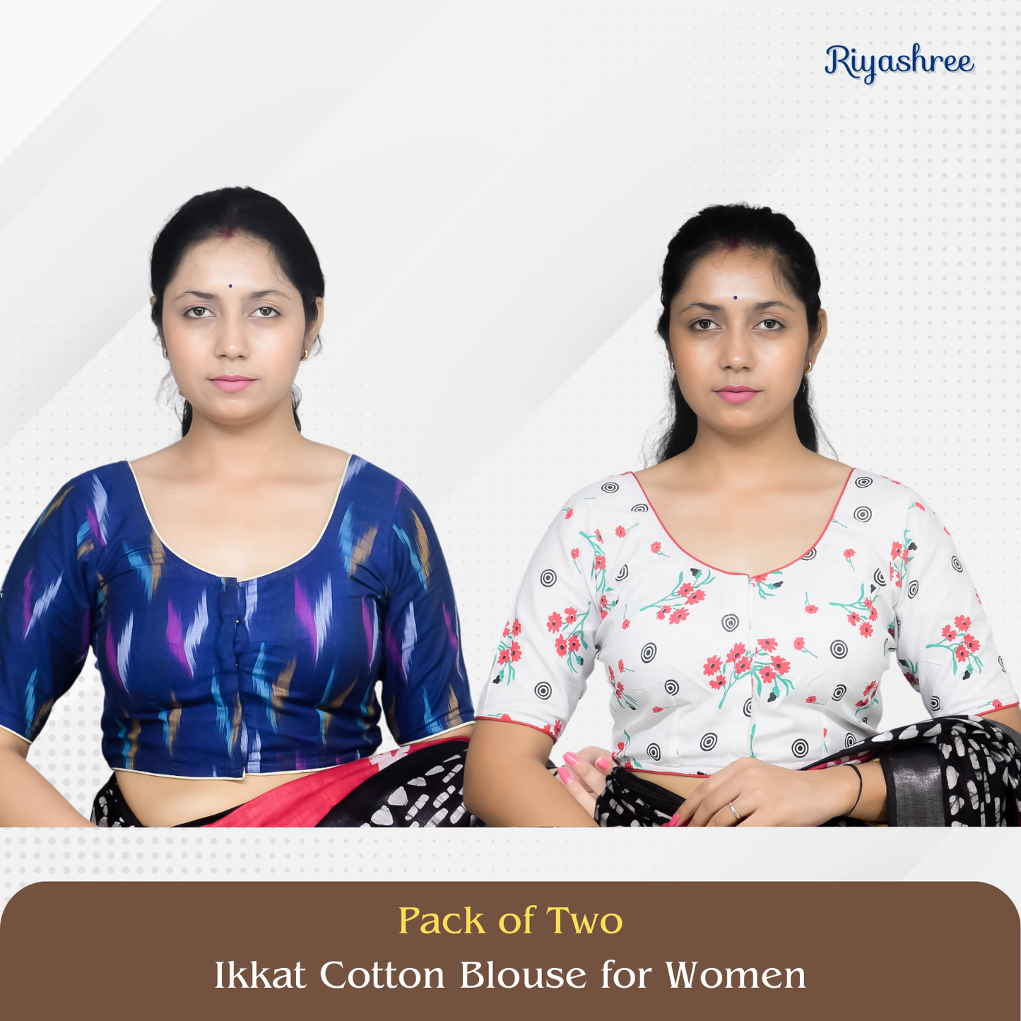 Pack of 2 - Riyashree Ikkat Print Ready-to-Wear Stitched Blouse for Women
