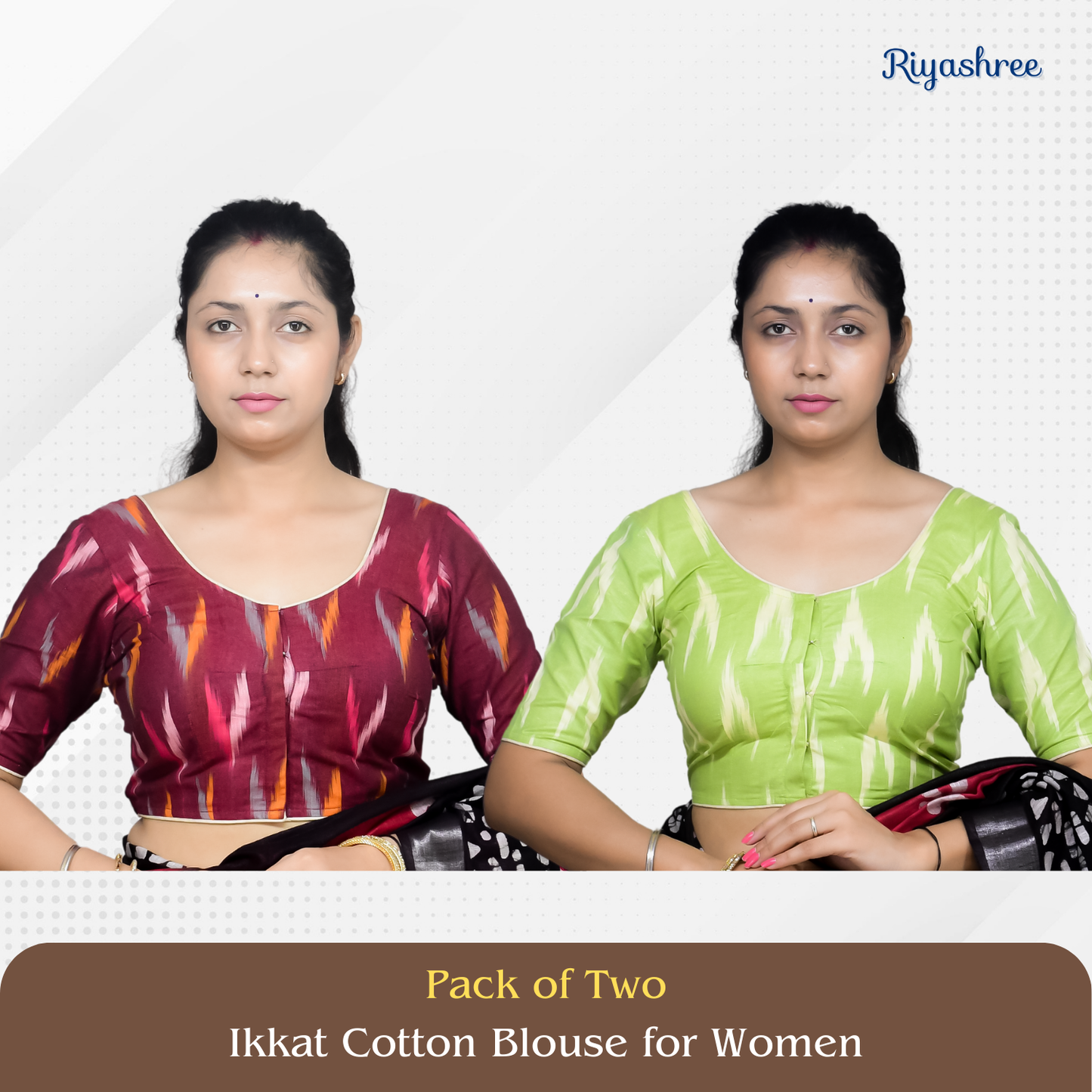 Pack of 2 - Riyashree Ikkat Print Ready-to-Wear Stitched Blouse for Women