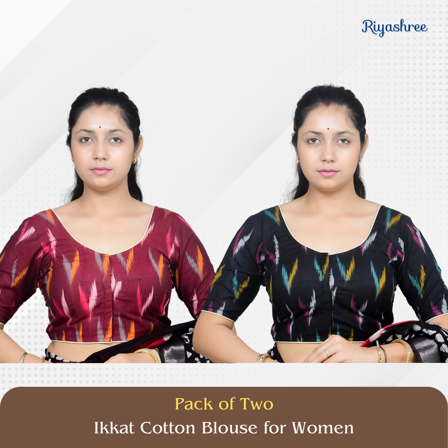 Pack of 2 - Riyashree Ikkat Print Ready-to-Wear Stitched Blouse for Women