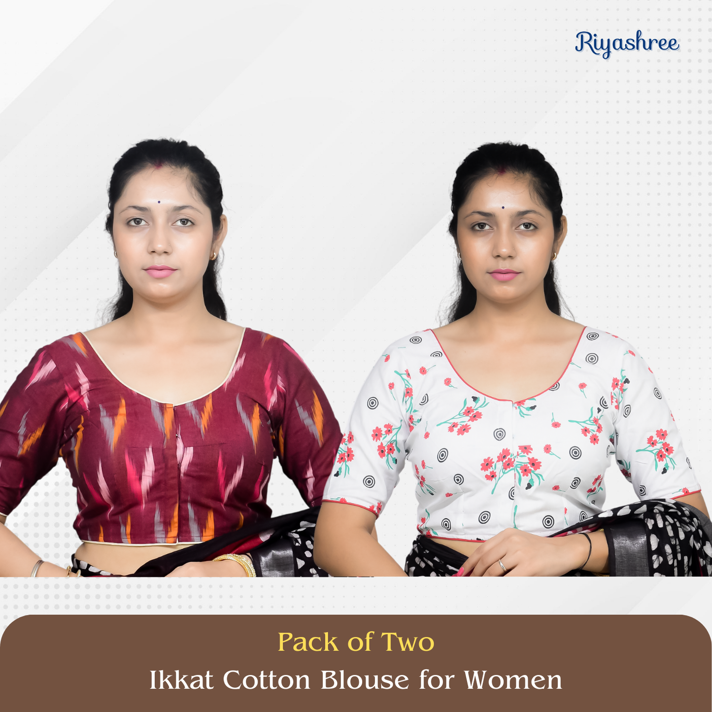Pack of 2 - Riyashree Ikkat Print Ready-to-Wear Stitched Blouse for Women