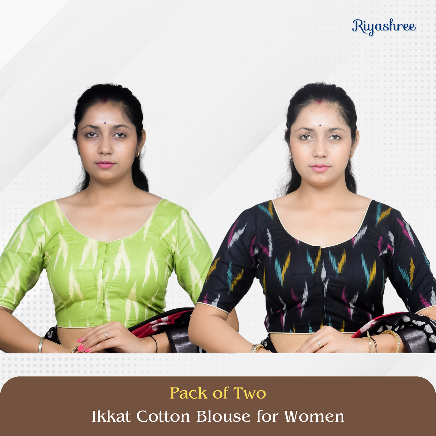 Pack of 2 - Riyashree Ikkat Print Ready-to-Wear Stitched Blouse for Women