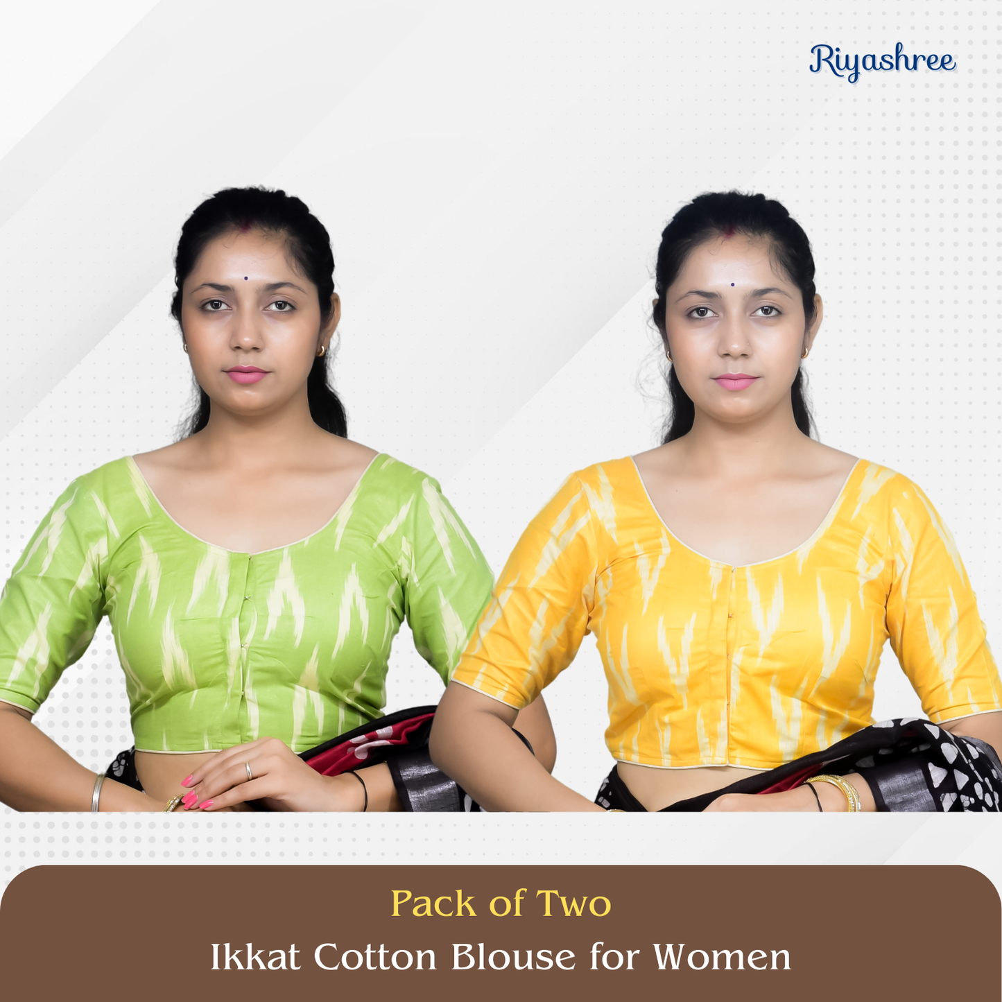 Pack of 2 - Riyashree Ikkat Print Ready-to-Wear Stitched Blouse for Women