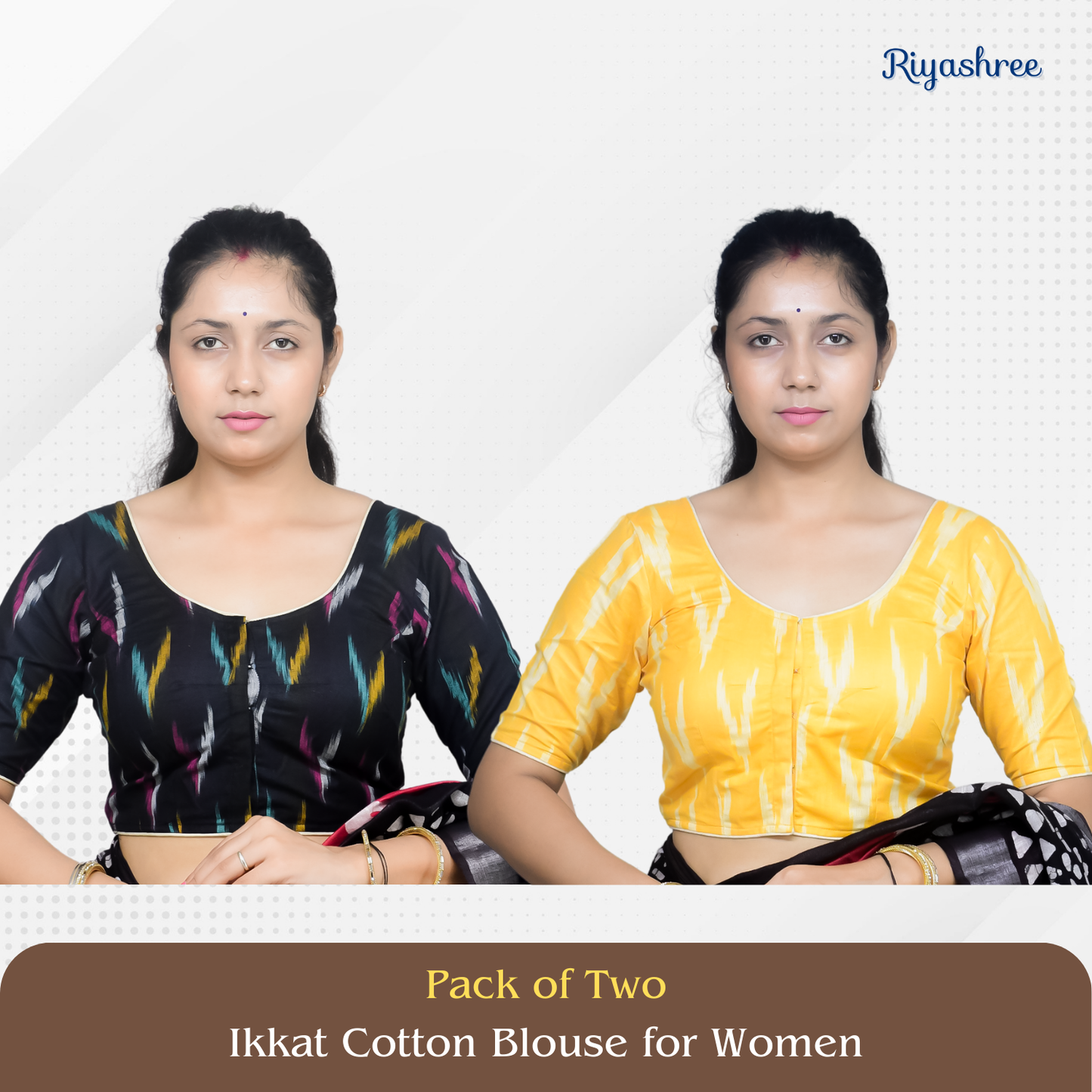 Pack of 2 - Riyashree Ikkat Print Ready-to-Wear Stitched Blouse for Women