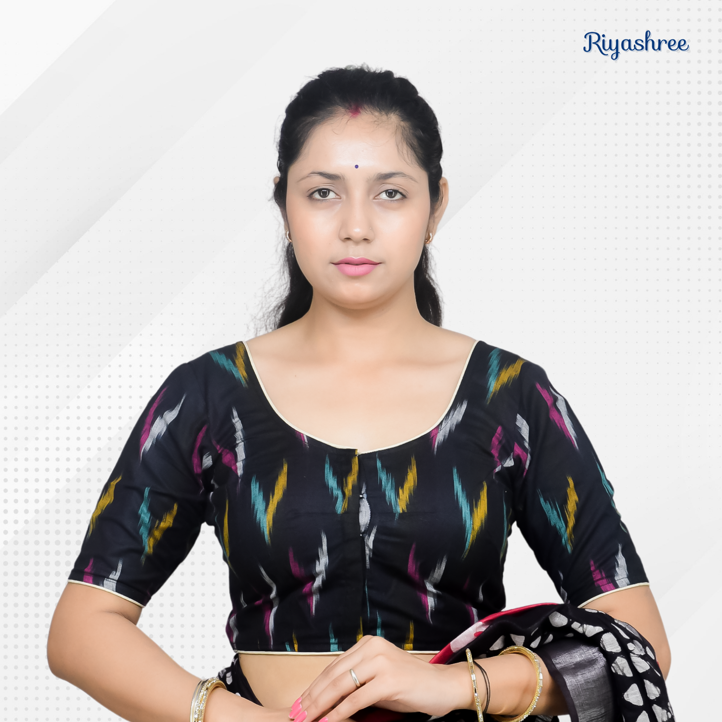 Pack of 2 - Riyashree Ikkat Print Ready-to-Wear Stitched Blouse for Women