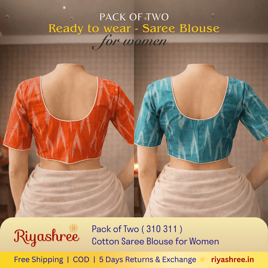 Pack of Two Riyashree Ready to Wear Stitched Cotton Ikkat Saree Blouse for Women | 310 311