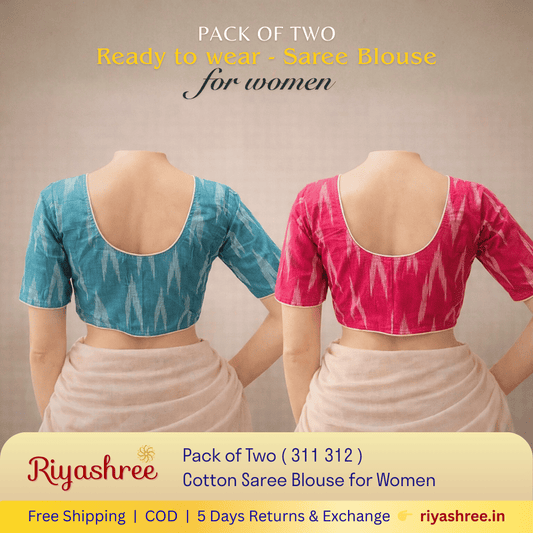 Pack of Two Riyashree Ready to Wear Stitched Cotton Ikkat Saree Blouse for Women | 311 312