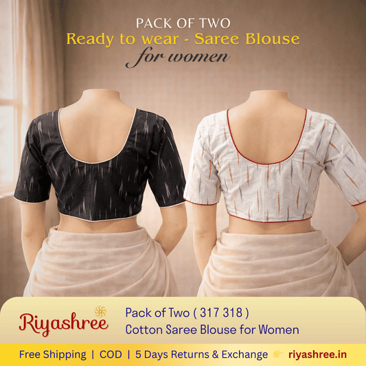 Pack of Two Riyashree Ready to Wear Stitched Cotton Ikkat Saree Blouse for Women | 317 318