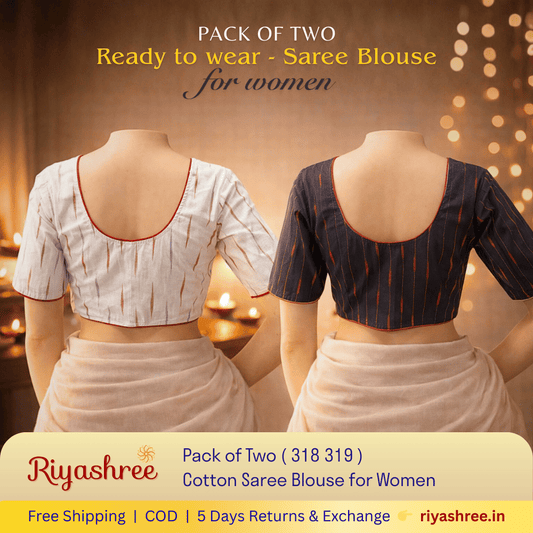 Pack of Two Riyashree Ready to Wear Stitched Cotton Ikkat Saree Blouse for Women | 318 319