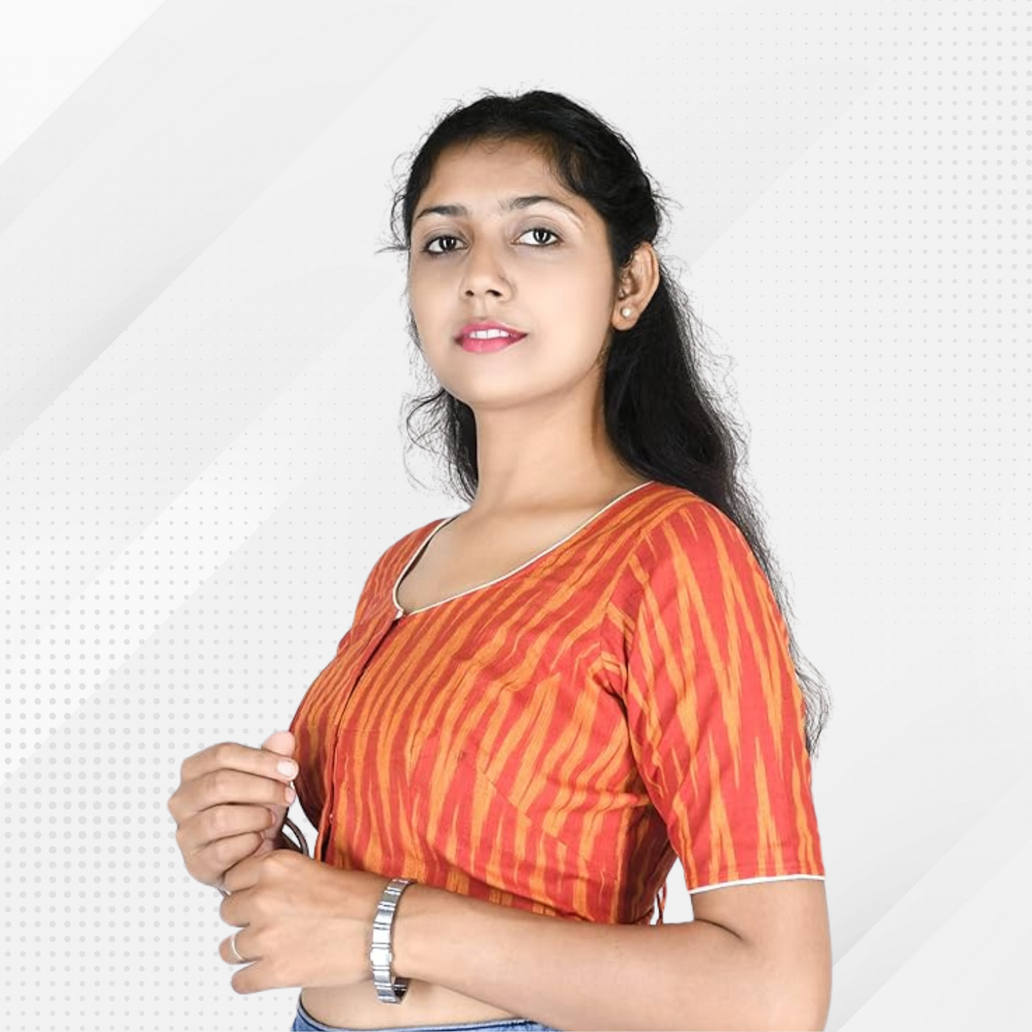 Pack of 2 - Riyashree Ikkat Print Ready-to-Wear Stitched Blouse for Women