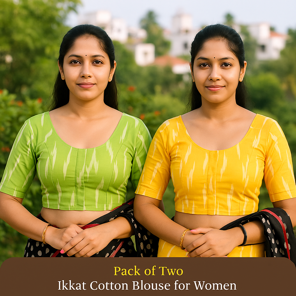 Pack of 2 - Riyashree Ikkat Print Ready-to-Wear Stitched Blouse for Women