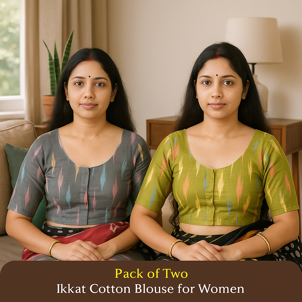 Pack of 2 - Riyashree Ikkat Print Ready-to-Wear Stitched Blouse for Women