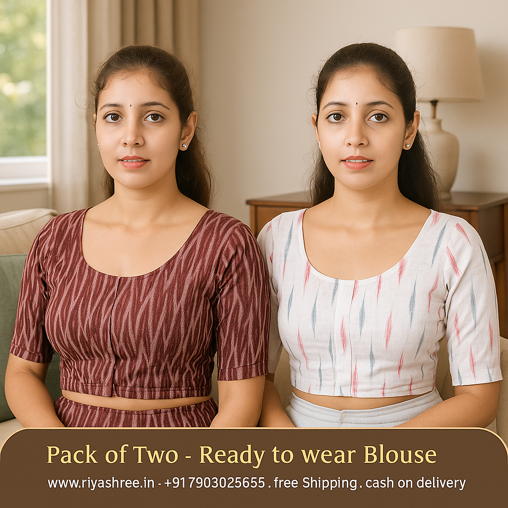 Pack of 2 - Riyashree Ikkat Print Ready-to-Wear Stitched Blouse for Women