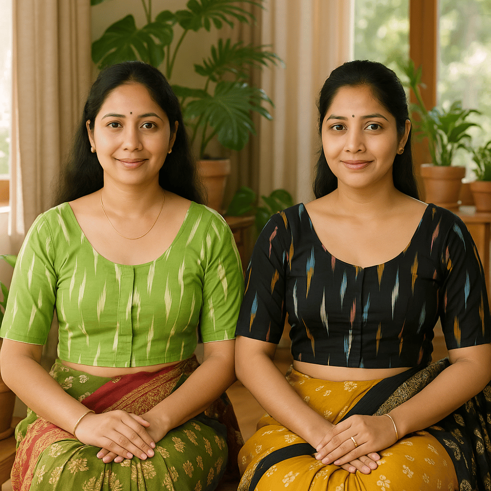 Pack of 2 - Riyashree Ikkat Print Ready-to-Wear Stitched Blouse for Women