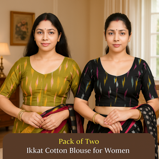 Pack of 2 - Riyashree Ikkat Print Ready-to-Wear Stitched Blouse for Women