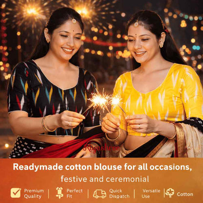 Evariya WomenÕs Ready-to-Wear Cotton Ikkat Blouse (Pack of 2) | 52-54