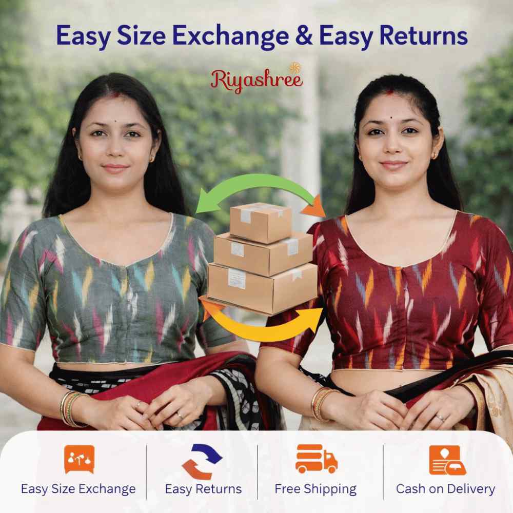 EvaRiya Pack of 2 Ready-to-Wear Cotton Ikkat Blouse for Women | Pre-Stitched Saree Blouse | Comfortable Daily & Festive Wear | 01-04