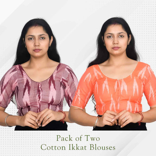 Pack of 2 - Ikkat Print Ready-to-Wear Stitched Blouse for Women