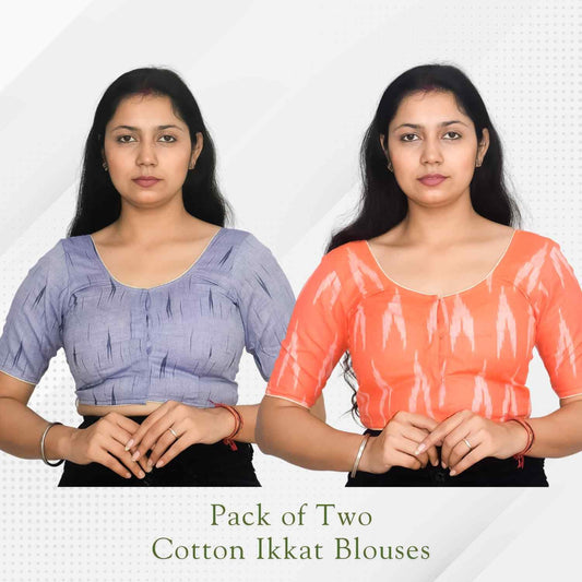Pack of 2 - Ikkat Print Ready-to-Wear Stitched Blouse for Women