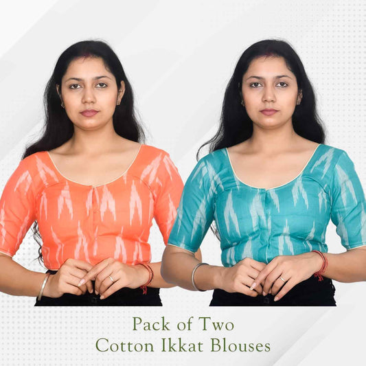 Pack of 2 - Ikkat Print Ready-to-Wear Stitched Blouse for Women