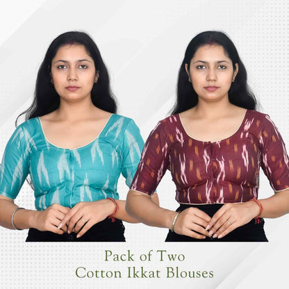 Pack of 2 - Ikkat Print Ready-to-Wear Stitched Blouse for Women