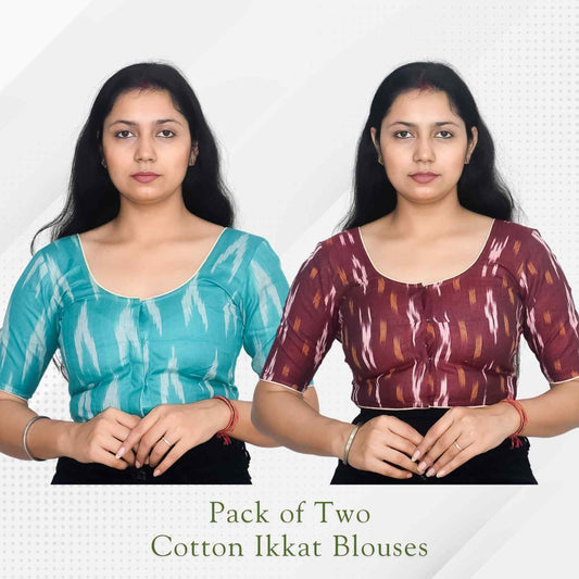 Pack of 2 - Ikkat Print Ready-to-Wear Stitched Blouse for Women