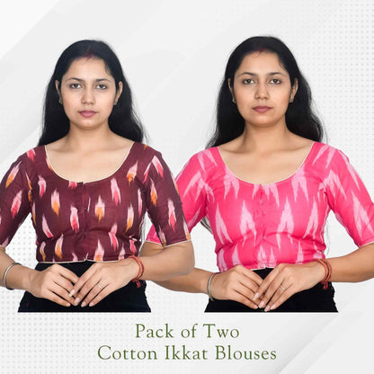Pack of 2 - Ikkat Print Ready-to-Wear Stitched Blouse for Women