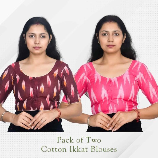 Pack of 2 - Ikkat Print Ready-to-Wear Stitched Blouse for Women