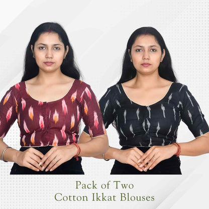 Pack of 2 - Ikkat Print Ready-to-Wear Stitched Blouse for Women