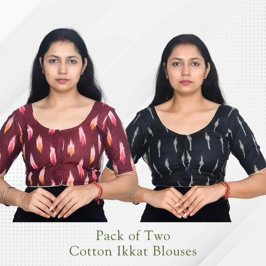 Pack of 2 - Ikkat Print Ready-to-Wear Stitched Blouse for Women