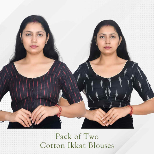 Pack of 2 - Ikkat Print Ready-to-Wear Stitched Blouse for Women