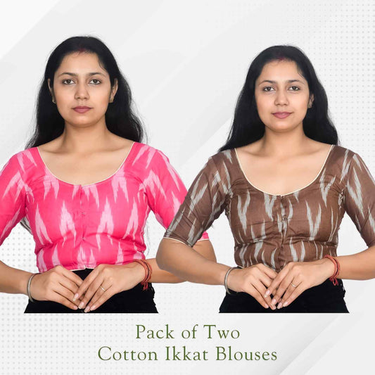 Pack of 2 - Ikkat Print Ready-to-Wear Stitched Blouse for Women